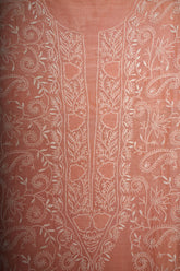 Mul Cotton- Chikankari Unstitched 3 Pc Suit Set with Jaali -Peach